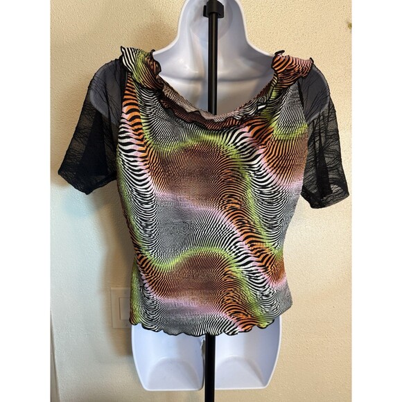 Womens Vibrant Shimmery Sequins V neck  Stretchy Top  S/M - Picture 4 of 5